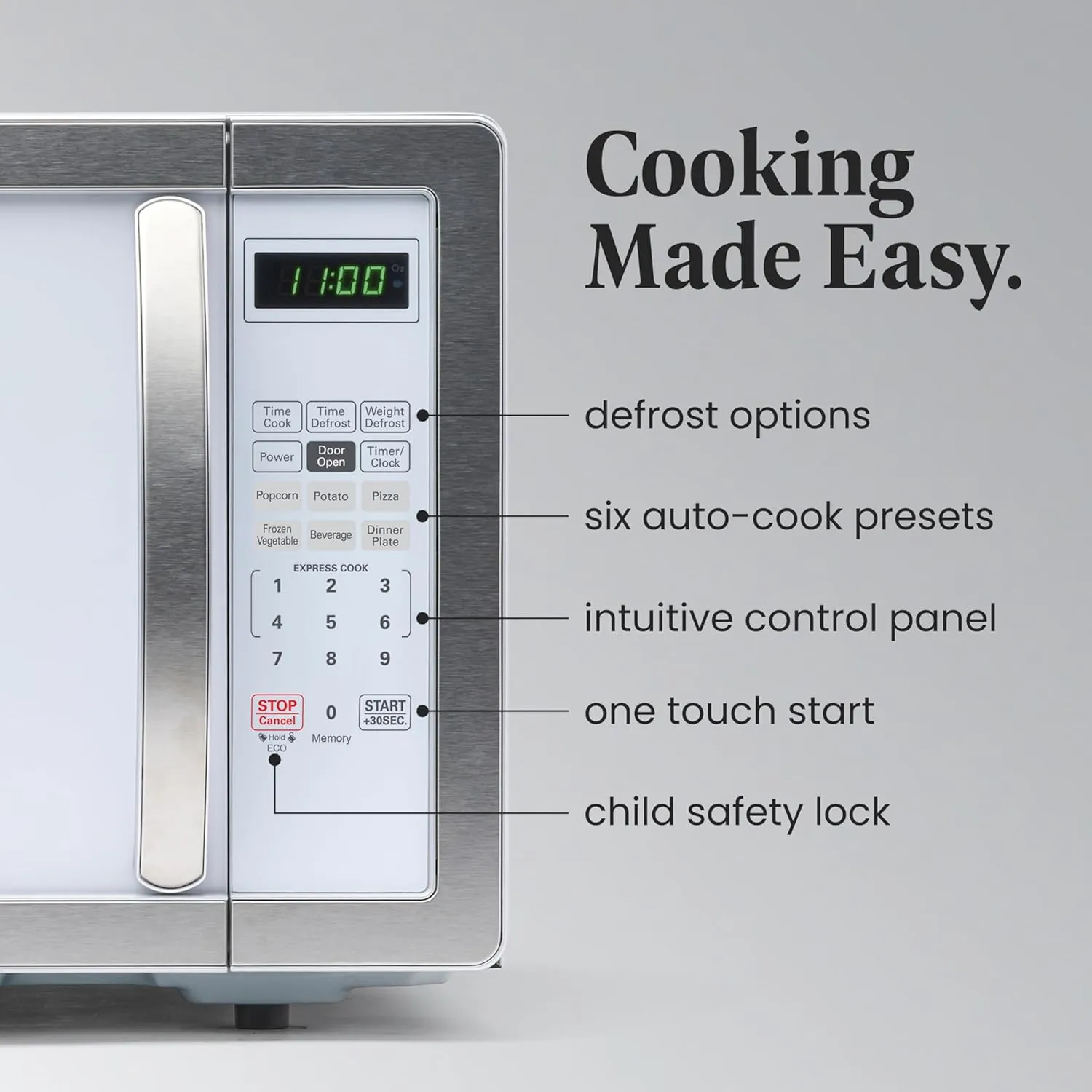 Farberware Countertop Microwave 1000 Watts, 1.1 cu ft - Microwave Oven With LED Lighting and Child Lock - Perfect for Apartments and Dorms - Easy Clean White, Platinum