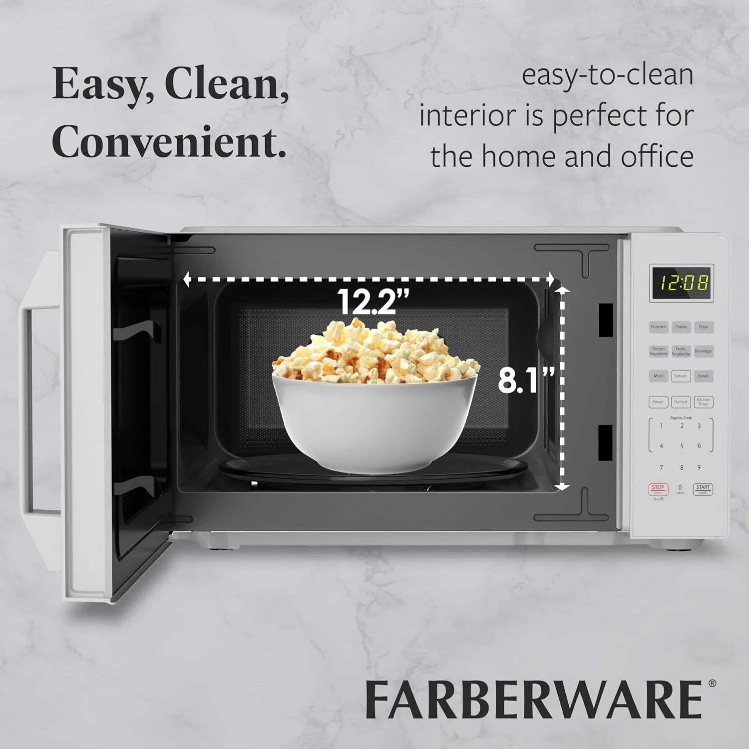Farberware Countertop Microwave Oven 700W, 0.7 Cu. Ft. Capacity, Compact Design with Turntable, Digital Display & Auto-Cook Functions, White