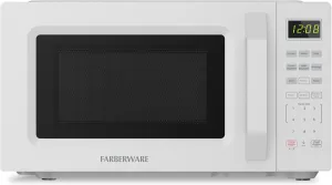 Farberware Countertop Microwave Oven 700W, 0.7 Cu. Ft. Capacity, Compact Design with Turntable, Digital Display & Auto-Cook Functions, White