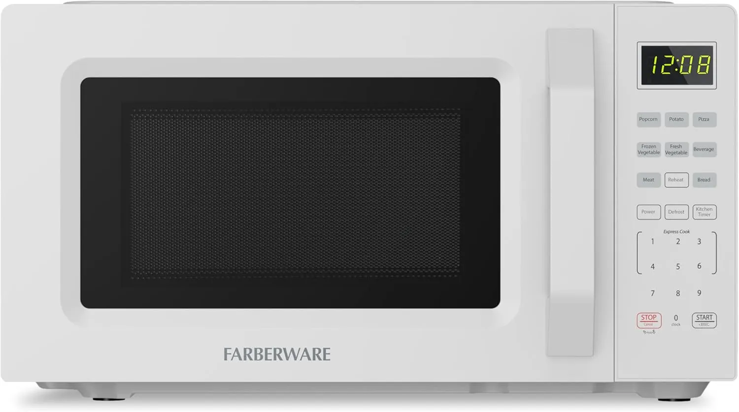 Farberware Countertop Microwave Oven 700W, 0.7 Cu. Ft. Capacity, Compact Design with Turntable, Digital Display & Auto-Cook Functions, White