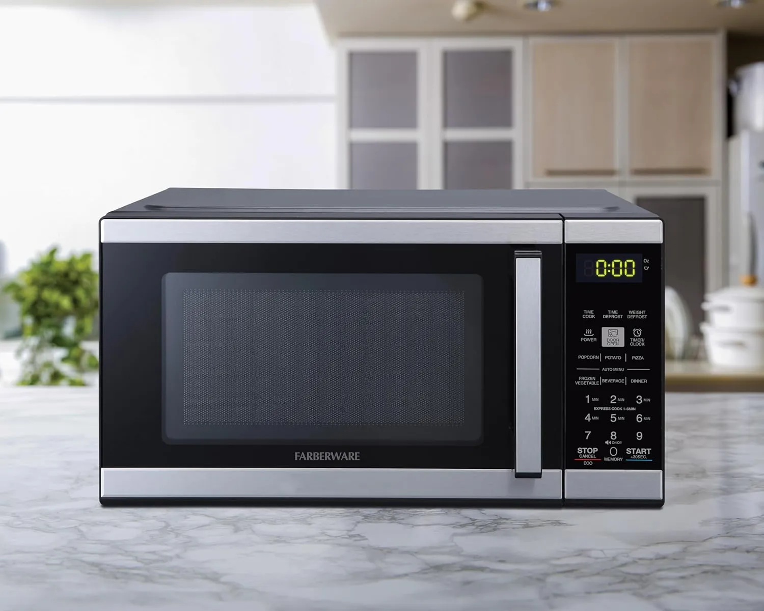 Farberware FMO09BLKSS Countertop 900 Watts Microwave Oven with Child Lock-Perfect for Apartments and Dorms-Easy Clean Grey Interior, 0.9 Cu. Ft, Black Stainless