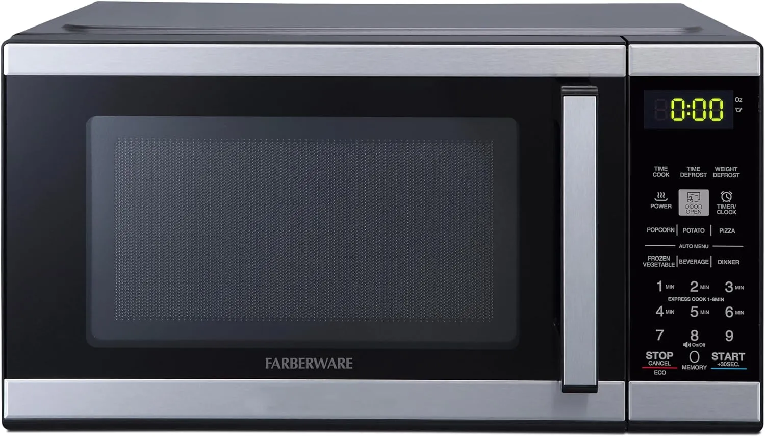 Farberware FMO09BLKSS Countertop 900 Watts Microwave Oven with Child Lock-Perfect for Apartments and Dorms-Easy Clean Grey Interior, 0.9 Cu. Ft, Black Stainless