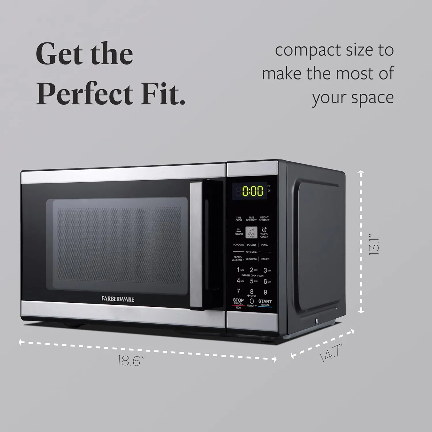Farberware FMO09BLKSS Countertop 900 Watts Microwave Oven with Child Lock-Perfect for Apartments and Dorms-Easy Clean Grey Interior, 0.9 Cu. Ft, Black Stainless