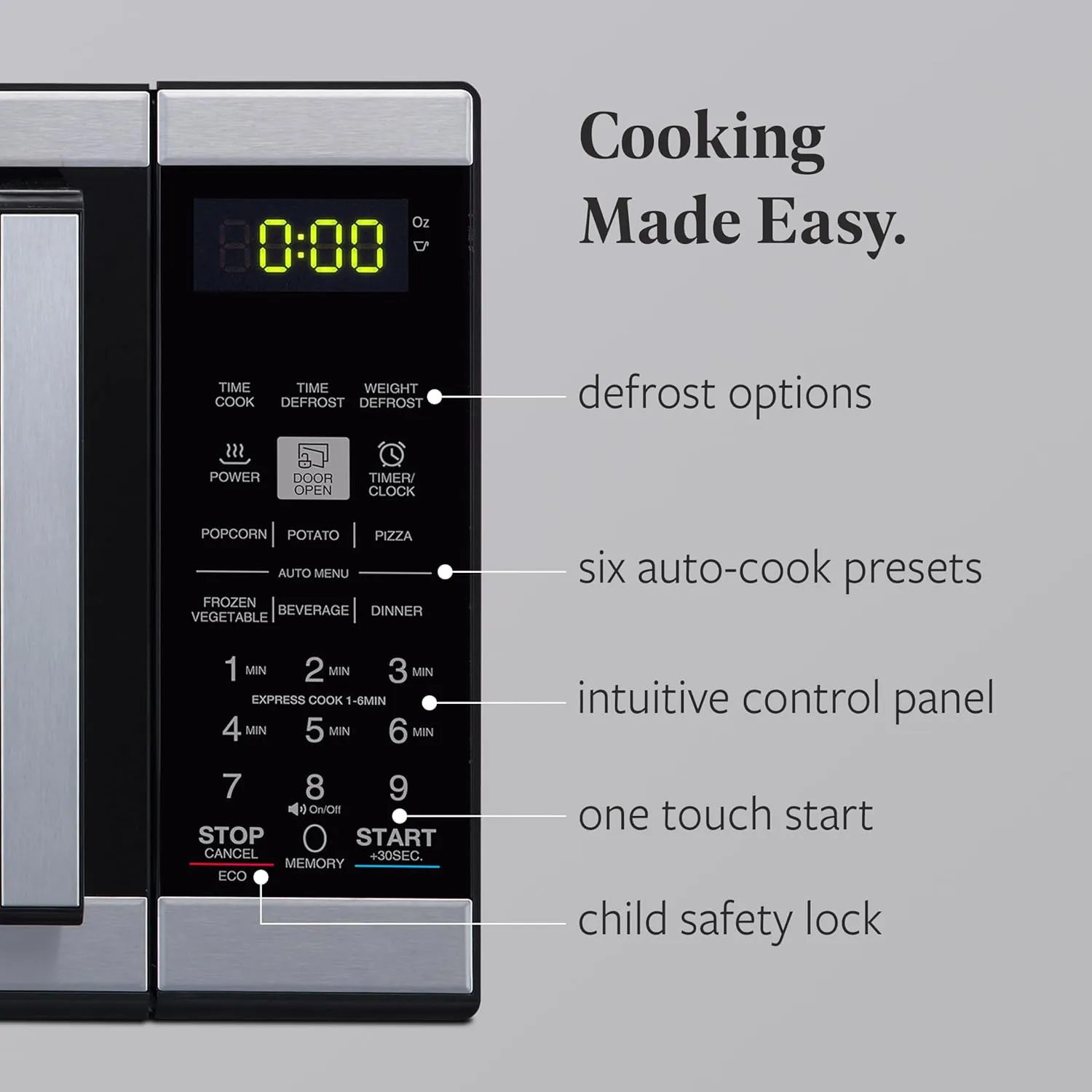 Farberware FMO09BLKSS Countertop 900 Watts Microwave Oven with Child Lock-Perfect for Apartments and Dorms-Easy Clean Grey Interior, 0.9 Cu. Ft, Black Stainless