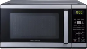 Farberware FMO09BLKSS Countertop 900 Watts Microwave Oven with Child Lock-Perfect for Apartments and Dorms-Easy Clean Grey Interior, 0.9 Cu. Ft, Black Stainless