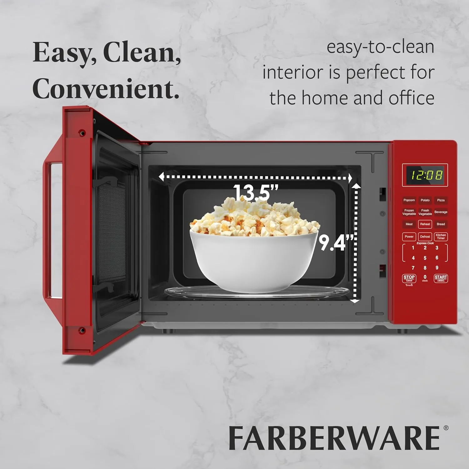 Farberware FMO11WEIRD Countertop Oven Compact Microwave with Child-Lock, Reheat Function, Express Cook, and Kitchen Timer, 1.1 Cu. Ft, Red