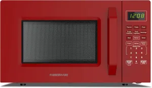 Farberware FMO11WEIRD Countertop Oven Compact Microwave with Child-Lock, Reheat Function, Express Cook, and Kitchen Timer, 1.1 Cu. Ft, Red