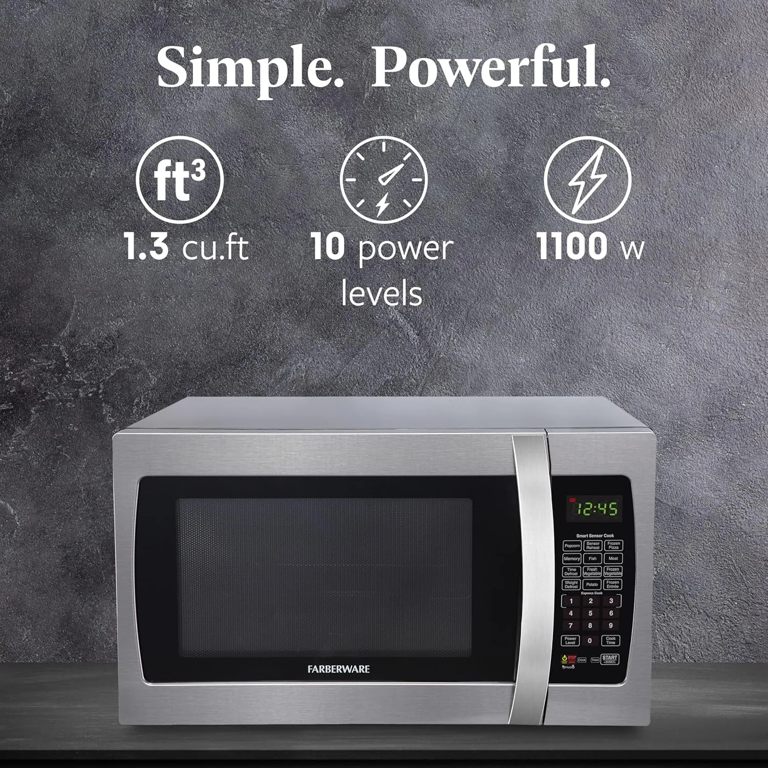Farberware FMO13AHTBKI Professional 1.3 Cu. Ft. 1100-Watt Microwave Oven with Sensor, Stainless Steel