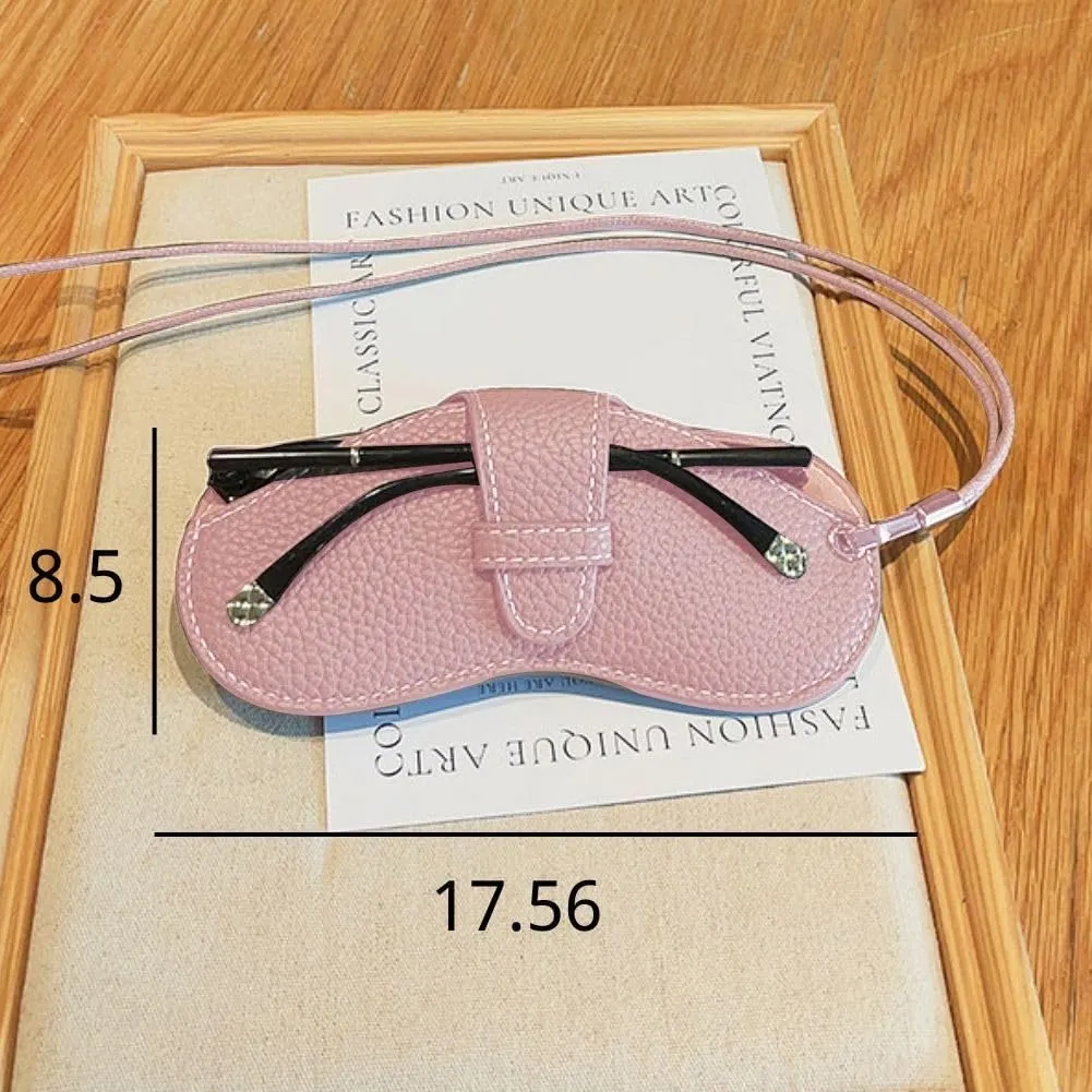FASHIXD Glasses Case Portable Travel Sunglass Case with Lanyard Eyeglass Pouch Bag Sunglass Holder for Purse For Women Men (Classic-Pink)