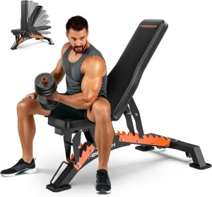 FEIERDUN Weight Bench, 1300 LBS Capacity Workout Bench for Home Gym, Adjustable Flat/Incline/Decline Angle for High-Intensity Strength Training