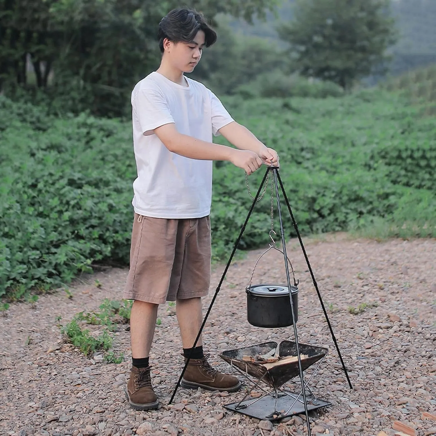Fire Camp Tripod Stand Cooking Tripod Stand Cooking Tripod Stand Cooking Tripod | Adjustable Hanging Chain for Cooking Around Campfire, Aluminum Alloy
