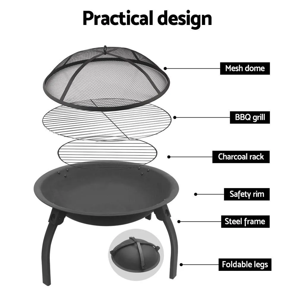 Fire Pit BBQ Charcoal Smoker Portable Outdoor Camping Pits Patio Fireplace 22Inch