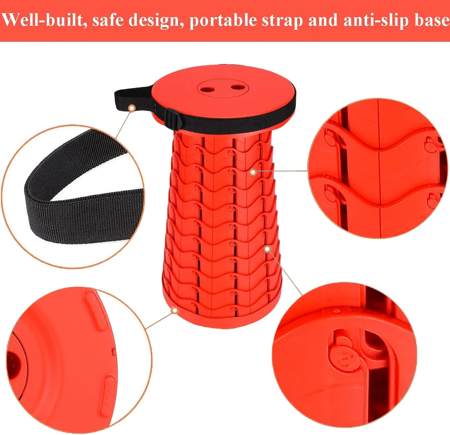Fishboy Upgraded Collapsible Stool, 400lbs Max Weight, Lightweight But Sturdy, Portable Retractable Folding Telescoping Foldable Camping Stool for Adults Outdoor Fishing Hiking Gardening Travel BBQ