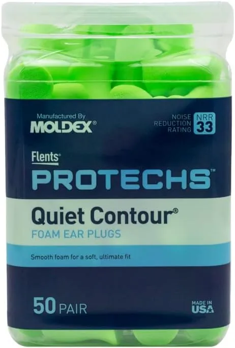 Flents Foam Ear Plugs, 50 Pair for Sleeping, Snoring, Loud Noise, Traveling, Concerts, Construction, & Studying, Contour to Ear, NRR 33, Clear, Made in the USA