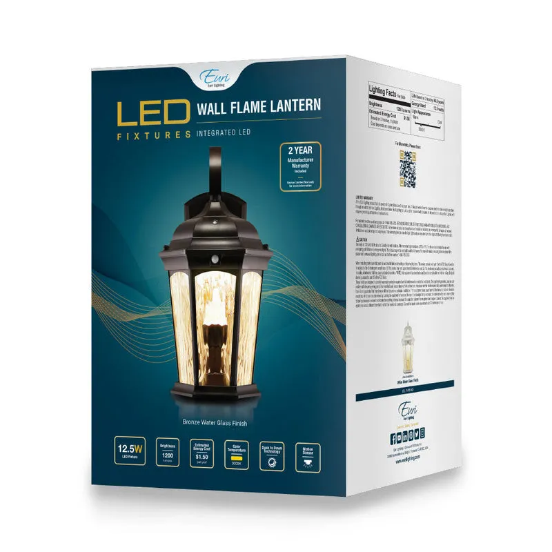 Flickering Flame Lantern, 12.5 Watt, 1200 Lumens, 3000K, Dusk-to-Dawn   Motion Sensor, 120V