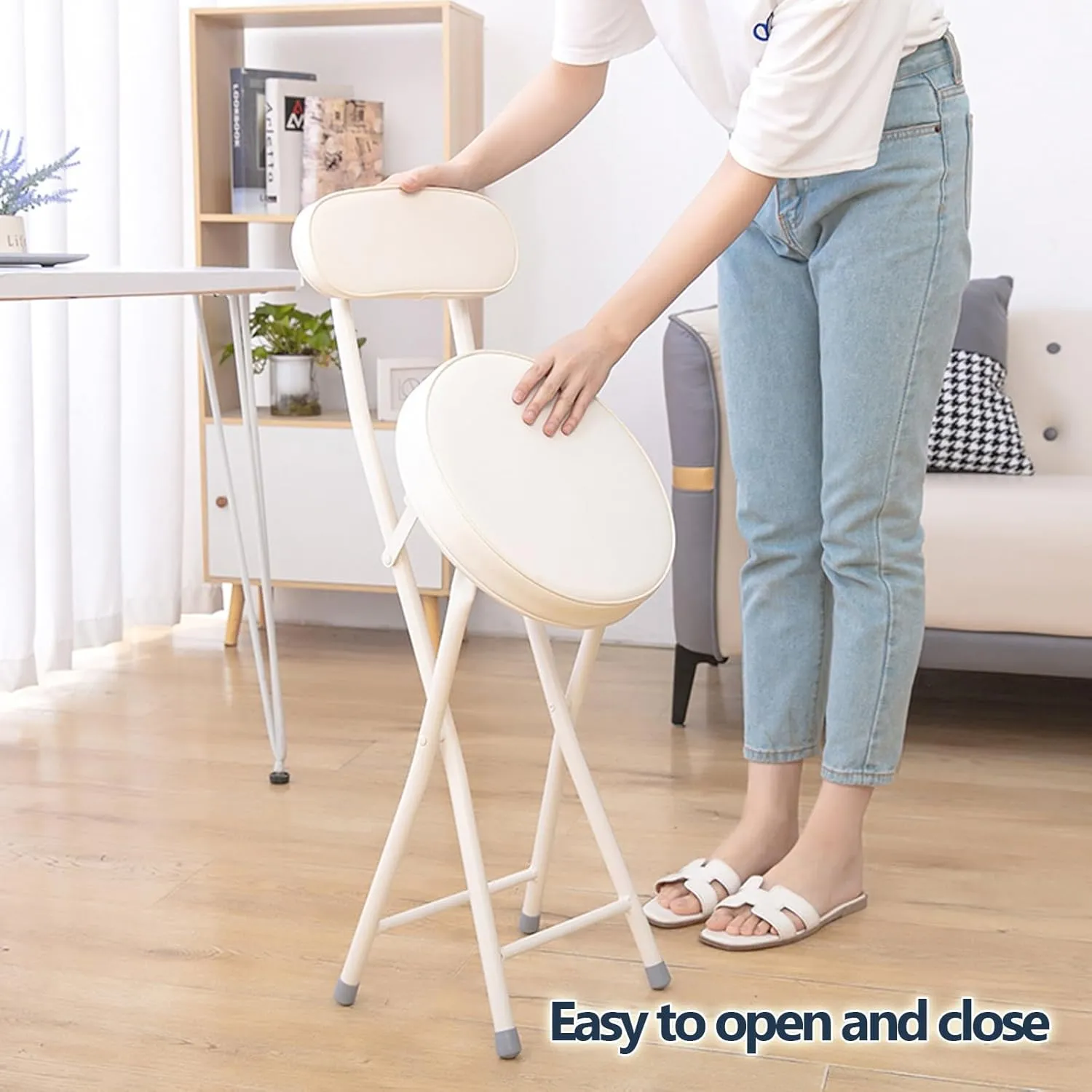 Foldable - 2 Pieces, Portable Dining air, Foldable Stool with PU Leather Backrest for Outdoor Camping Kiten Shop Cafe