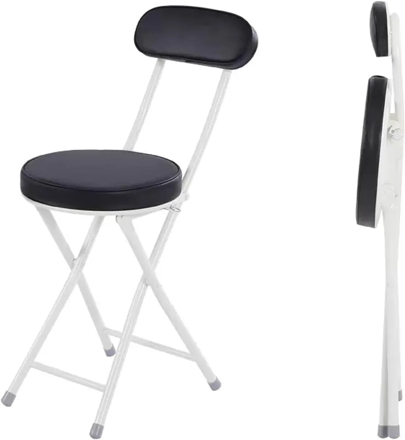 Foldable - 2 Pieces, Portable Dining air, Foldable Stool with PU Leather Backrest for Outdoor Camping Kiten Shop Cafe