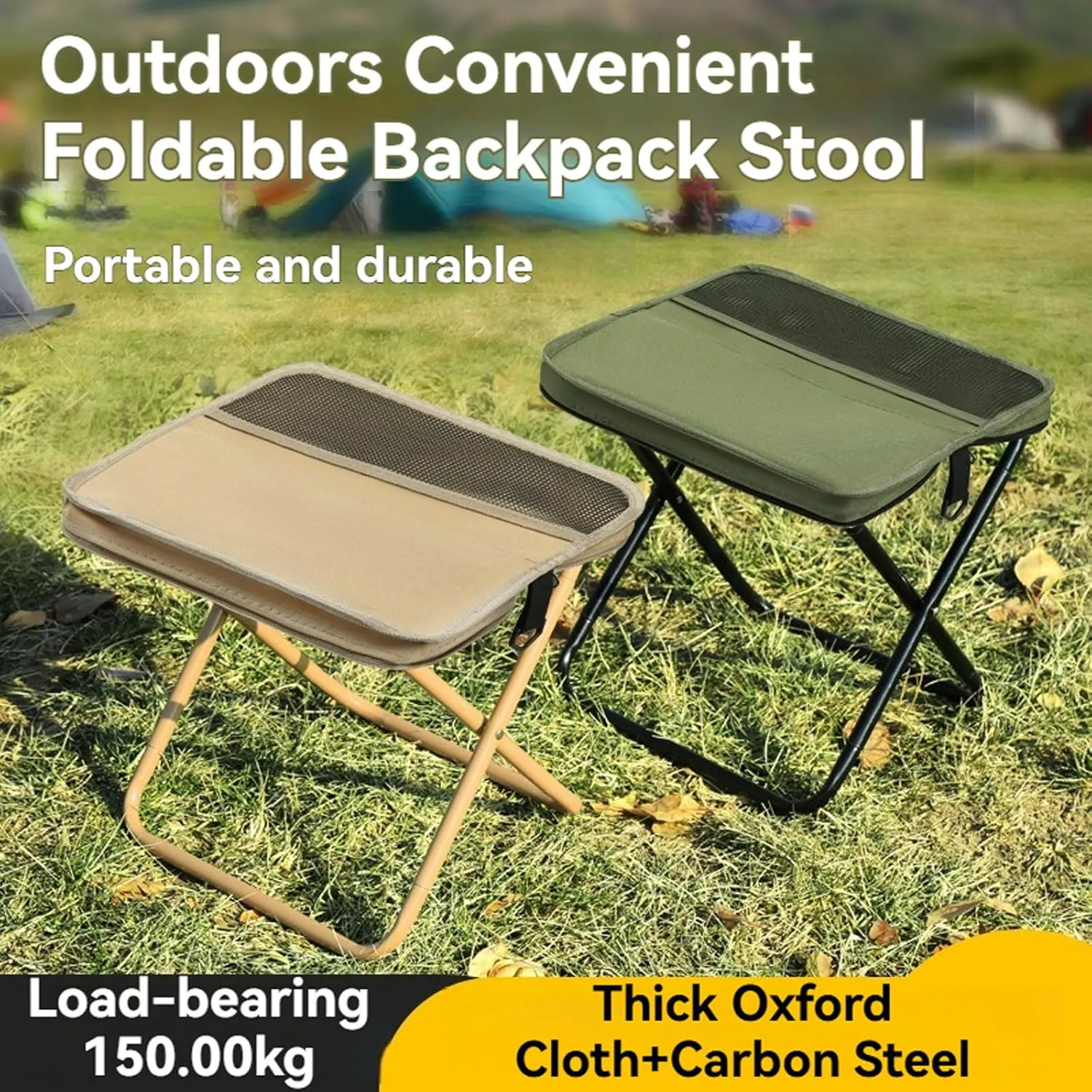 Foldable Backpack Stool, Portable Folding Camping Stool with Carry Bag, Portable Seats for Mountaineering and Hiking, Foldable Chair with Carrying Bag (Green, Large)