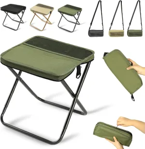 Foldable Backpack Stool, Portable Folding Camping Stool with Carry Bag, Portable Seats for Mountaineering and Hiking, Foldable Chair with Carrying Bag (Green, Large)