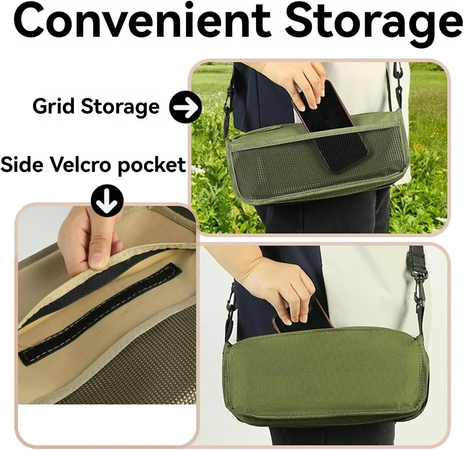 Foldable Backpack Stool, Portable Folding Camping Stool with Carry Bag, Portable Seats for Mountaineering and Hiking, Foldable Chair with Carrying Bag (Green, Large)
