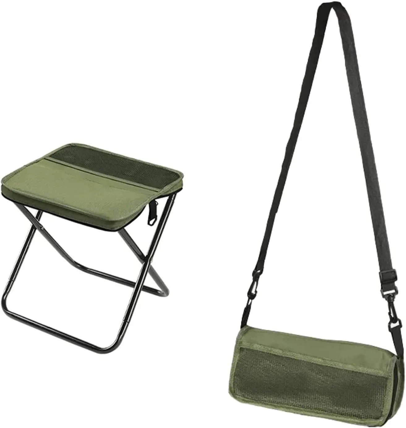 Foldable Backpack Stool, Ultra Lightweight Camping Stool with Adjustable Shoulder Strap, Compact Collapsible Footstool Seat for Outdoor, Fishing & Picnic (Green,S)