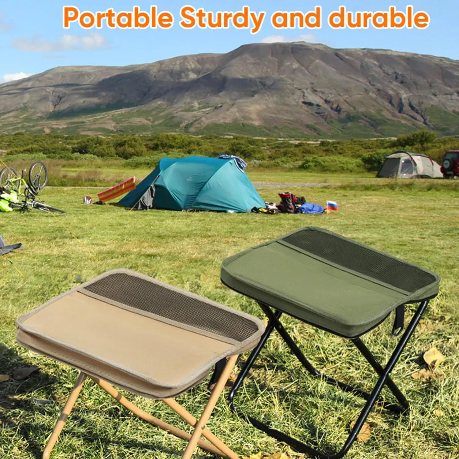 Foldable Backpack Stool, Ultra Lightweight Camping Stool with Adjustable Shoulder Strap, Compact Collapsible Footstool Seat for Outdoor Travel, Fishing, Beach, Picnic (Khaki,L)