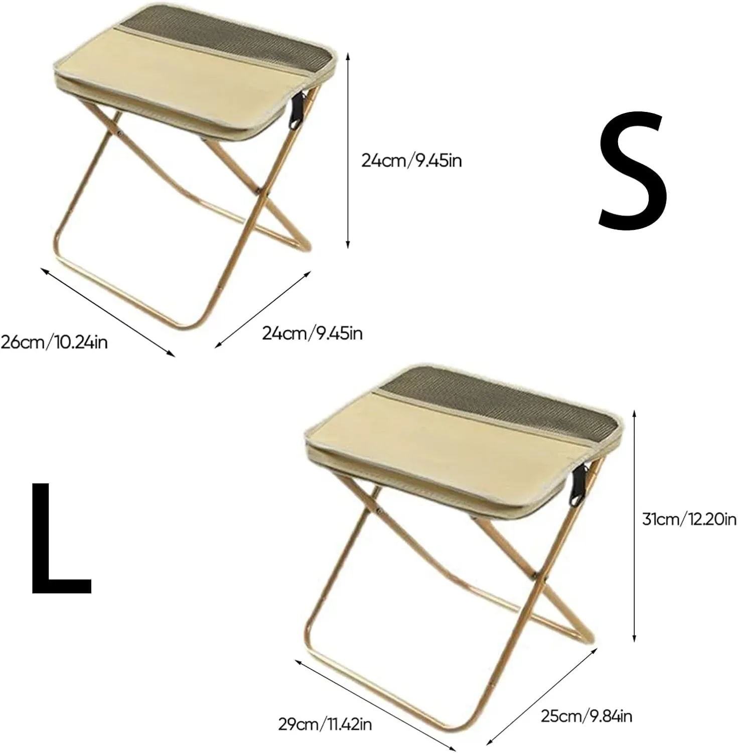 Foldable Backpack Stool, Ultra Lightweight Camping Stool with Adjustable Shoulder Strap, Compact Collapsible Footstool Seat for Outdoor Travel, Fishing, Beach, Picnic (Khaki,L)