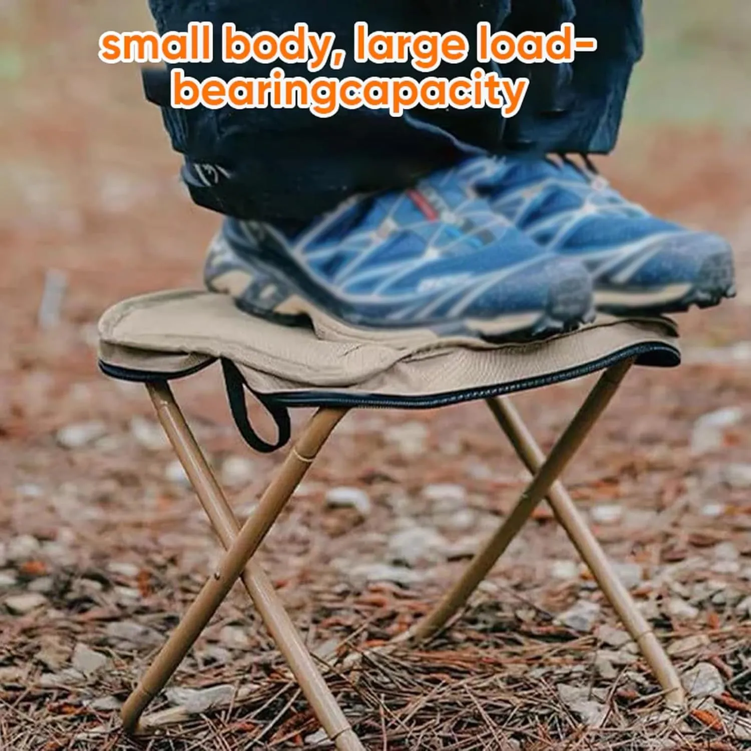 Foldable Backpack Stool, Ultra Lightweight Camping Stool with Adjustable Shoulder Strap, Compact Collapsible Footstool Seat for Outdoor Travel, Fishing, Beach, Picnic (Khaki,L)