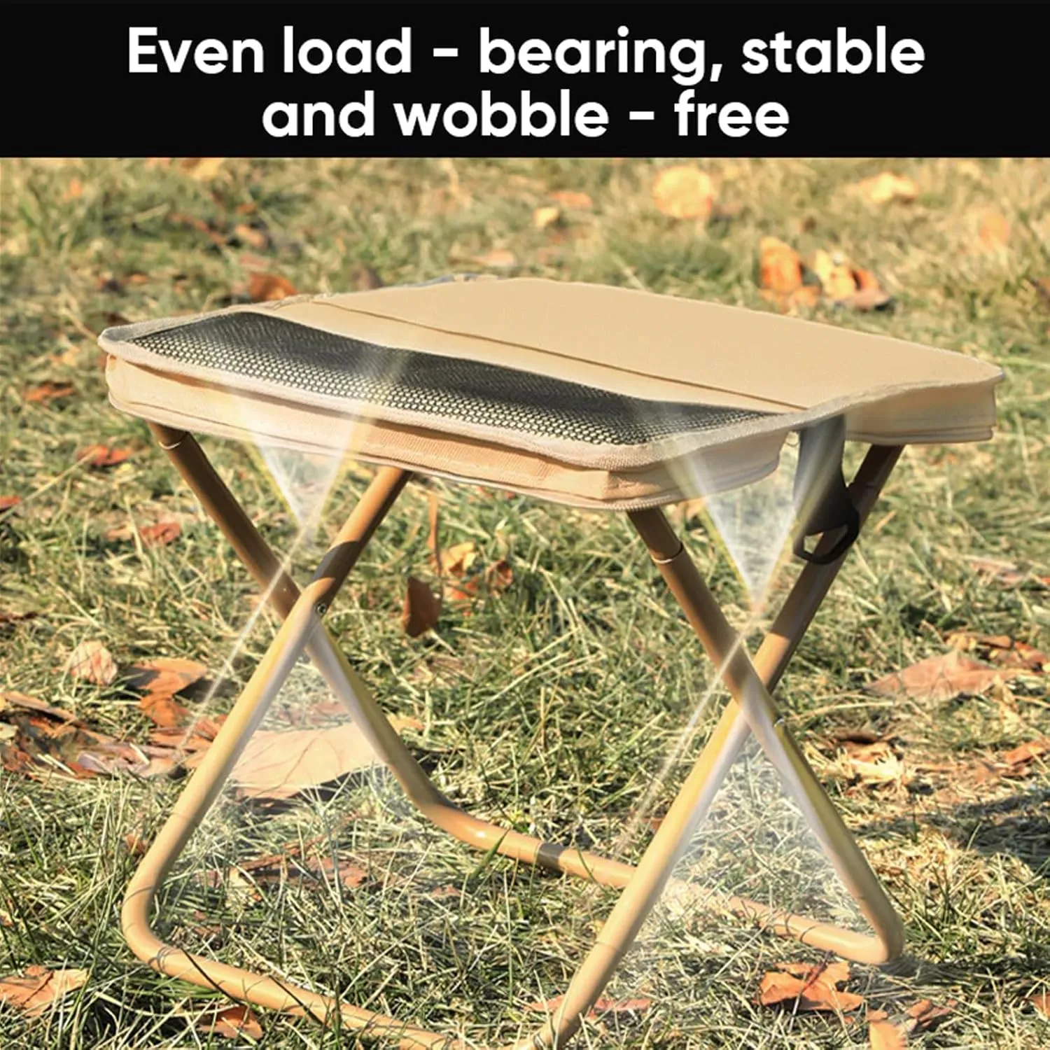 Foldable Backpack Stool, Ultra Lightweight Camping Stool with Adjustable Shoulder Strap, Compact Collapsible Footstool Seat for Outdoor Travel, Fishing, Beach, Picnic (Khaki,L)