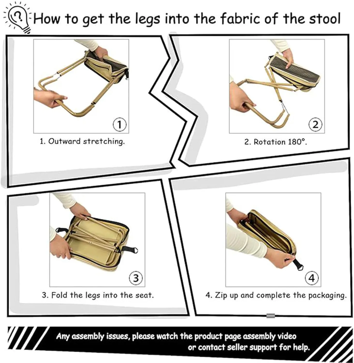 Foldable Backpack Stool, Ultra Lightweight Camping Stool with Adjustable Shoulder Strap, Compact Collapsible Footstool Seat for Outdoor Travel, Fishing, Beach, Picnic (Khaki,S)