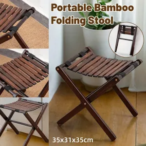 Foldable Bamboo Wooden Stool Small Portable Camping Fishing Seat Outdoor Bench