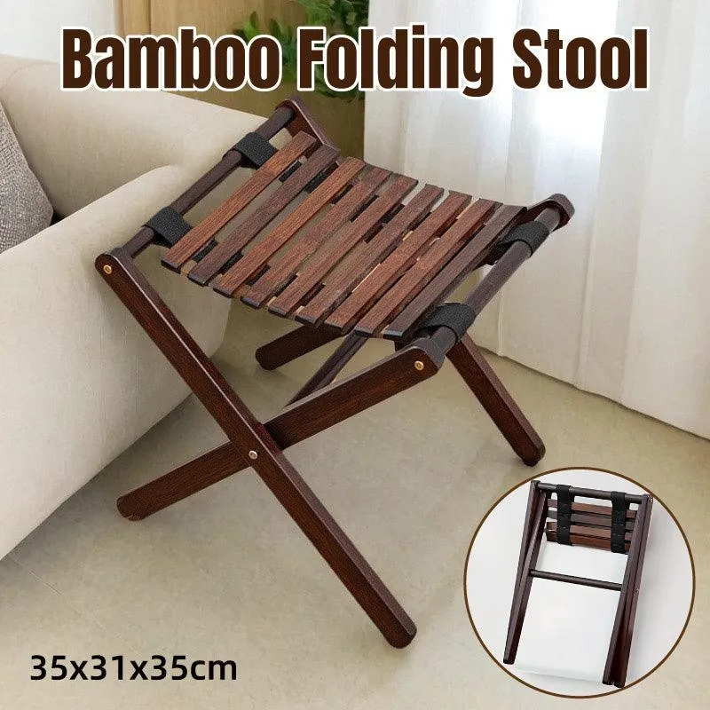 Foldable Bamboo Wooden Stool Small Portable Camping Fishing Seat Outdoor Bench