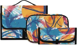 Foldable Hanging Travel Toiletry Organizer Set 3-Piece with Cosmetic Bag & Brush Holder - Basketball (12)