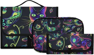 Foldable Hanging Travel Toiletry Organizer Set 3-Piece with Cosmetic Bag & Brush Holder - Cat (10)