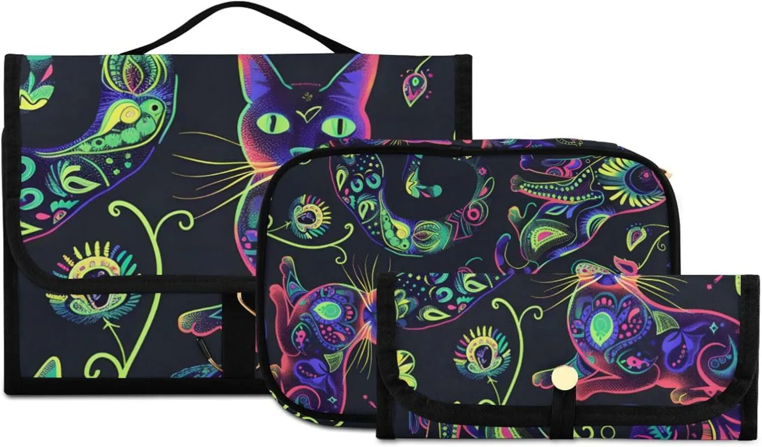 Foldable Hanging Travel Toiletry Organizer Set 3-Piece with Cosmetic Bag & Brush Holder - Cat (10)