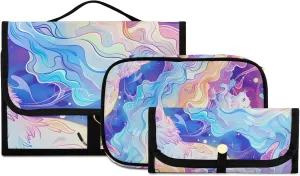 Foldable Hanging Travel Toiletry Organizer Set 3-Piece with Cosmetic Bag & Brush Holder - Cat (31)