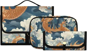 Foldable Hanging Travel Toiletry Organizer Set 3-Piece with Cosmetic Bag & Brush Holder - Chinese Dragon (11)