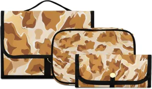 Foldable Hanging Travel Toiletry Organizer Set 3-Piece with Cosmetic Bag & Brush Holder - Cow (36)