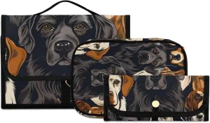 Foldable Hanging Travel Toiletry Organizer Set 3-Piece with Cosmetic Bag & Brush Holder - Cute Dog (2)