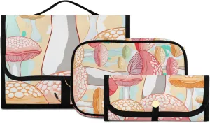 Foldable Hanging Travel Toiletry Organizer Set 3-Piece with Cosmetic Bag & Brush Holder - Cute Mushroom (4)