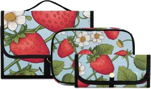 Foldable Hanging Travel Toiletry Organizer Set 3-Piece with Cosmetic Bag & Brush Holder - Cute Strawberry (8)