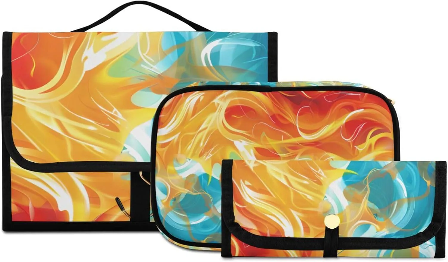 Foldable Hanging Travel Toiletry Organizer Set 3-Piece with Cosmetic Bag & Brush Holder - Flame Pattern (2)