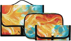 Foldable Hanging Travel Toiletry Organizer Set 3-Piece with Cosmetic Bag & Brush Holder - Flame Pattern (2)