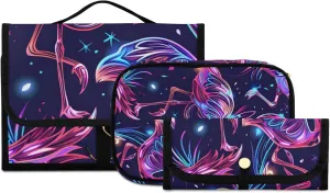 Foldable Hanging Travel Toiletry Organizer Set 3-Piece with Cosmetic Bag & Brush Holder - Flamingo (9)