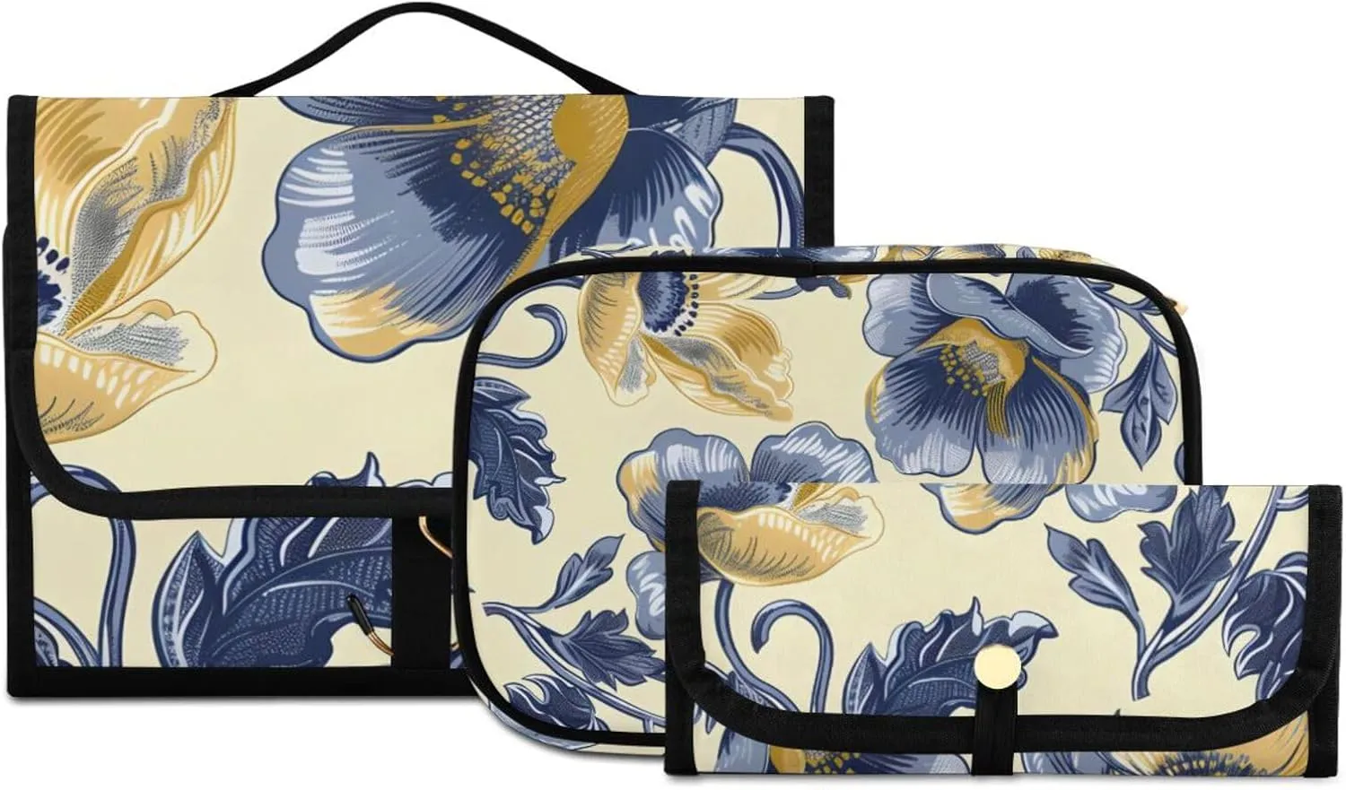 Foldable Hanging Travel Toiletry Organizer Set 3-Piece with Cosmetic Bag & Brush Holder - Flower (10)