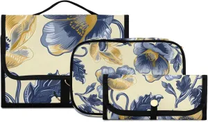 Foldable Hanging Travel Toiletry Organizer Set 3-Piece with Cosmetic Bag & Brush Holder - Flower (10)