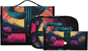Foldable Hanging Travel Toiletry Organizer Set 3-Piece with Cosmetic Bag & Brush Holder - Flower (24)
