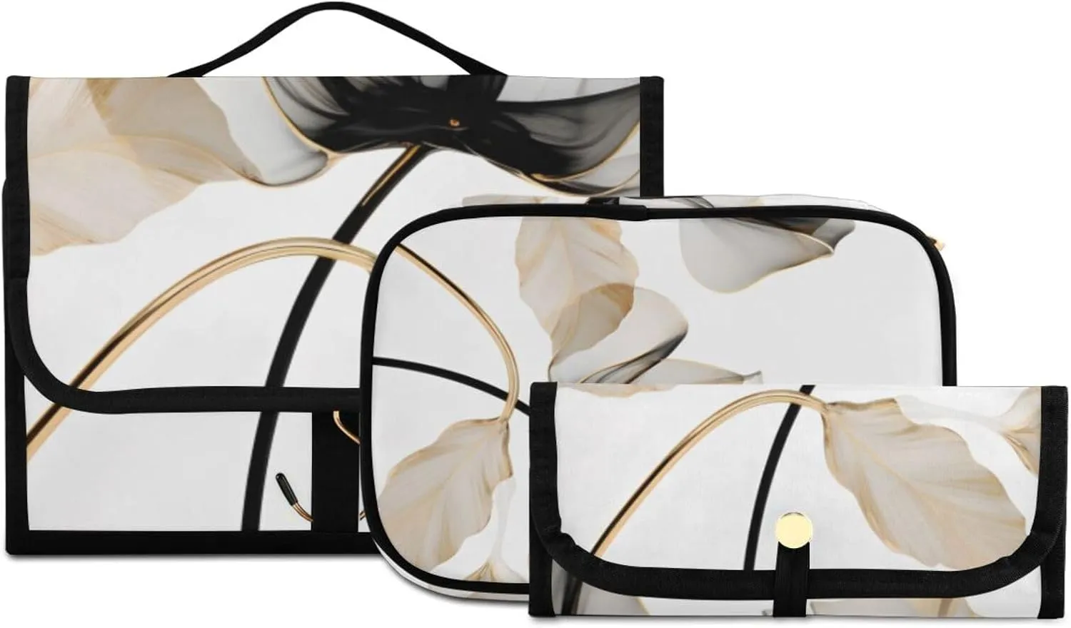 Foldable Hanging Travel Toiletry Organizer Set 3-Piece with Cosmetic Bag & Brush Holder - Flower (29)