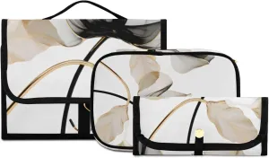 Foldable Hanging Travel Toiletry Organizer Set 3-Piece with Cosmetic Bag & Brush Holder - Flower (29)