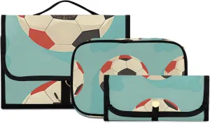 Foldable Hanging Travel Toiletry Organizer Set 3-Piece with Cosmetic Bag & Brush Holder - Football (14)